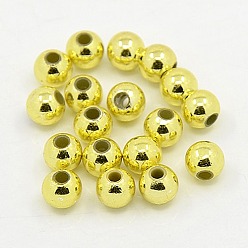 Plateado en Oro Chapado perlas de plástico redondos de acrílico, oro chapado, 5 mm, agujero: 1 mm, sobre 7000 unidades / libra