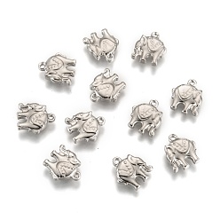 Stainless Steel Color 201 Stainless Steel Elephant Charms, Stainless Steel Color, 13.5x11.5x3.5mm, Hole: 1.5mm