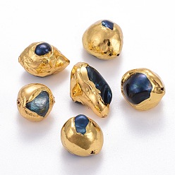 Perla Perlas barrocas naturales perlas cultivadas de agua dulce, teñido, cubierto con latón, oro chapado, 13~22x11~14 mm, agujero: 0.7 mm