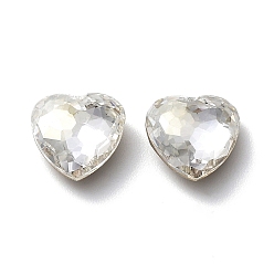Silver Shade Glass Rhinestone Cabochons, Flat Back & Back Plated, Faceted, Heart, Silver Shade, 10x10x4mm