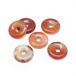 Orange Red Natural Agate Pendants, Dyed & Heated, Donut/Pi Disc, Orange Red, Donut Width: 11.5mm, 29~30x5~7.5mm, Hole: 6~7mm