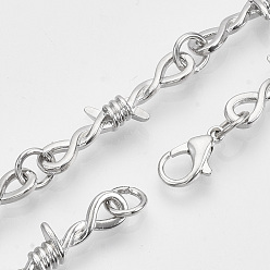 Platinum Alloy Barb Wire Necklaces, with Lobster Claw Clasp, Platinum, 18.8 inch(48cm)