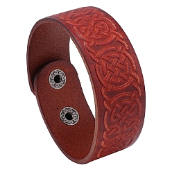 Dark Red Witch Knot Pattern Cowhide Crod Bracelets, with Iron Clasps, Dark Red, 8-7/8 inch(22.5cm)