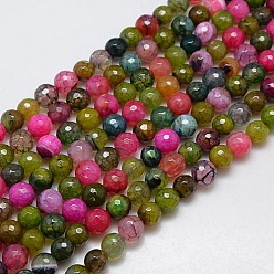 Mixed Color Natural Agate Round Beads Strand, Dyed, Faceted, Mixed Color, 10mm, Hole: 1mm, about 38pcs/strand, 14.56 inch