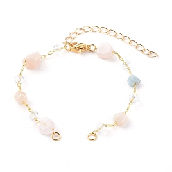 Morganite Fabrication de bracelet en perles de morganite naturelles pépites, avec des chaînes en laiton et des pinces à homard en acier inoxydable 304, or, 6-1/8 pouce (15.5 cm)