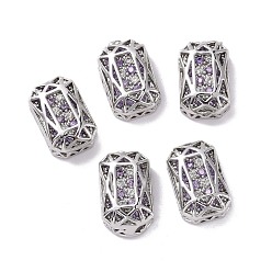 Lilac Eco-friendly Brass Micro Pave Cubic Zirconia Multi-strand Links, Rack Plating, Cadmium Free & Lead Free, Rectangle Octagon, Platinum, Lilac, 14x10x5mm, Hole: 1.4mm