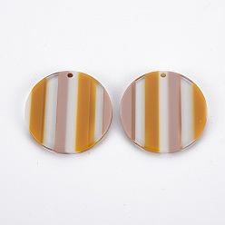 Rosy Brown Cellulose Acetate(Resin) Pendants, Flat Round, Rosy Brown, 29.5x2.5mm, Hole: 1.6mm