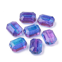 Blue Two Tone Transparent Spray Painted Acrylic Bead, Rectangle Octagon, Blue, 15x11x7mm, Hole: 1mm, about 570pcs/500g