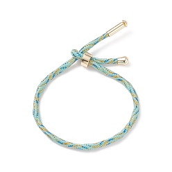 Medium Aquamarine Couple Wave Pattern Nylon Round Cord Silder Bracelet with Brass Clasp for Women, Cadmium Free & Lead Free, Medium Aquamarine, Inner Diameter: 2-1/2inch(6.25~6.3cm) 