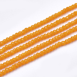 Оранжевый Непрозрачные сплошные цветные стеклянные бусины, граненые, рондель, оранжевые, 2~2.5x1~1.5 мм, отверстие : 0.5 мм, около 165~170 шт / нитка, 11.81 дюйм ~ 12.20 дюйм (30~31 см)