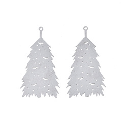 Stainless Steel Color 201 Stainless Steel Pendants, Etched Metal Embellishments, Christmas Tree, Stainless Steel Color, 44.5x22x0.3mm, Hole: 1.4mm