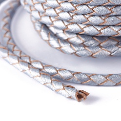 Серебро Оплетенный шнур из натуральной кожи, кожаный шнур ювелирных изделий, ювелирные изделия DIY делает материал, с катушкой, серебряные, 3.3 мм, 10 ярдов / рулон