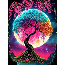 Colorful Fancy Tree Moon Night Scenery DIY Diamond Painting Kit, Including Resin Rhinestones Bag, Diamond Sticky Pen, Tray Plate and Glue Clay, Colorful, 400x300mm