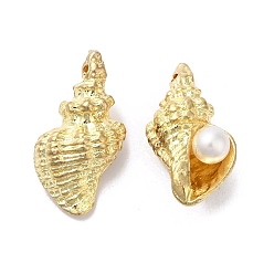 Light Gold Alloy Pendants, Light Gold, with ABS Imitation Pearl, Spiral Shell, Light Gold, 21.5x11x8mm, Hole: 1mm