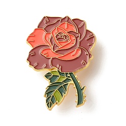 Red Rose Flower Enamel Pin, Dainty Flower Iron Enamel Brooch for Backpack Clothes, Golden, Red, 45.5x33x9.5mm