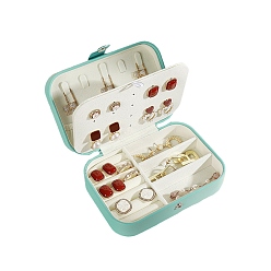 Turquoise Boîte de rangement de bijoux en cuir pu rectangulaire avec bouton-pression, étui à bijoux portable de voyage, pour les colliers, Anneaux, boucles d'oreilles et pendentifs, turquoise, 16x11.5x5.5 cm