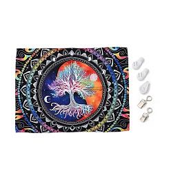 Tree of Life UV Reactive Blacklight Tapestry, Polyester Decorative Wall Tapestry, for Home Decoration, Rectangle, Tree of Life Pattern, 950x750x0.5mm