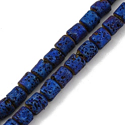 Blue Plated Electroplated Natural Lava Rock Beads Strands, Column, Blue Plated, 4~4.5x4.5~5mm, Hole: 0.9mm, about 78pcs/strand, 16.14''(41~41.5cm)