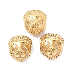 Золотой Ионное покрытие (ip) 304 шарики из нержавеющей стали, голова льва, золотые, 12x10.5x8 мм, отверстие : 2.7 мм