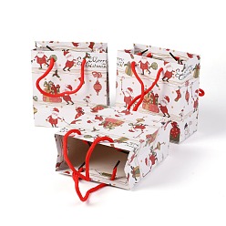 Red Christmas Themed Paper Bags, Square, for Jewelry Storage, Christmas Themed Pattern, 20x20x0.45cm