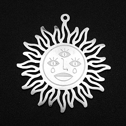 Stainless Steel Color 201 Stainless Steel Pendants, Laser Cut, Sun, Stainless Steel Color, 37.5x34.5x1mm, Hole: 1.4mm