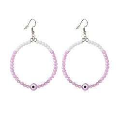 Prune Mauvais œil en résine et boucles d'oreilles en perles acryliques, 304 bijoux en acier inoxydable pour femmes, prune, 77mm, pin: 0.6 mm