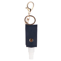 Prussian Blue Plastic Hand Sanitizer Bottle with PU Leather Cover, Portable Travel Spray Bottle Keychain Holder, Prussian Blue, 10mm