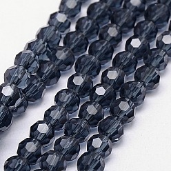 Prussian Blue Glass Beads Strands, Faceted(32 Facets), Round, Prussian Blue, 6mm, Hole: 1.2mm, about 88~91pcs/strand, 19.49 inch~20.08 inch(49.5~51cm)