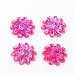 Red Acrylic Cabochons, AB Color Plated, Daisy Flower, Red, 12x2mm