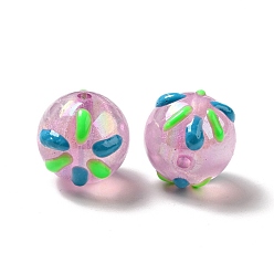 Plum Acrylic Beads, AB Color Plated, with Enamel, Round with Firework, Plum, 19.5x20mm, Hole: 3mm