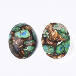 Medium Sea Green Assembled Synthetic Imperial Jasper and Bronzite  Cabochons, Dyed, Oval, Medium Sea Green, 25~25.5x18~18.5x7~7.5mm