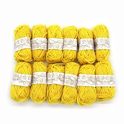 Jaune 12 écheveaux de fil à tricoter en polyester, fil artisanal pour enfants, châle écharpe poupée crochet fournitures, jaune, 2mm, environ 21.87 yards (20m)/écheveau