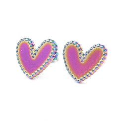 Rainbow Color Chapado en iones (ip) 304 aretes de corazón de acero inoxidable para mujer, color del arco iris, 13.5x15.5 mm, pin: 0.8 mm