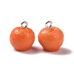 Naranja Lindos colgantes de resina opaca, con lazo de hierro chapado en platino, naranja, naranja, 16x14.5 mm, agujero: 2 mm
