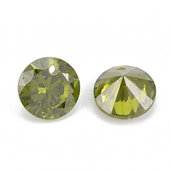 Olive Drab Cubic Zirconia Charms, Faceted, Flat Round, Olive Drab, 4x2mm, Hole: 0.7mm