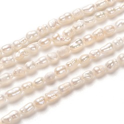 White Natural Cultured Freshwater Pearl Beads Strands, Rice, White, 5~7x3~4mm, Hole: 0.6mm, about 65pcs/strand, 13.39 inch(34cm)