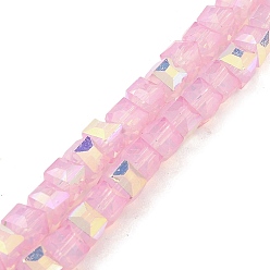 Pink Выпечки нарисованных стеклянных бусин прядей, имитация Opalite, граненые, с покрытием AB цвета, кубические, розовые, 6.5x6.5x6 мм, отверстие : 1.2 мм, около 95 шт / нитка, 22.83~23.03'' (58~58.5 см)