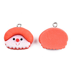 Orange Red Christmas Opaque Resin Pendants, with Platinum Plated Iron Loops, Santa Claus Charm, Orange Red, 21~22x22.5~23x7.5mm, Hole: 2mm