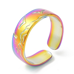 Rainbow Color Ion Plating(IP) 201 Stainless Steel Open Cuff Ring, Seagull Wave Finger Ring for Women, Carved Bird Ring, Rainbow Color, US Size 7(17.4mm), 6mm