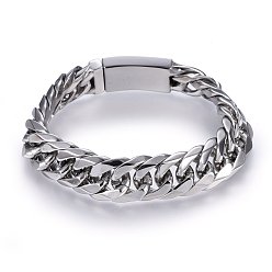 Stainless Steel Color 304 Stainless Steel Curb Chains Bracelets, with Box Clasps, Faceted, Stainless Steel Color, 9-1/2 inch(24cm), 16x5.5mm