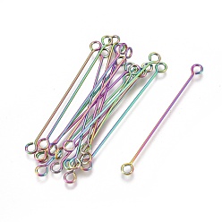 Rainbow Color Ion Plating(IP) 304 Stainless Steel Eye Pins, Double Sided Eye Pins, Rainbow Color, 36x3x0.6mm, Hole: 1.6mm