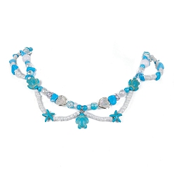 Turquoise Synthetic Turquoise Tortoise & Starfish Pendant Necklace, with Synthetic Howlite Chips & Acrylic Pearl Beaded Chains, Turquoise, 17.72 inch(45cm)