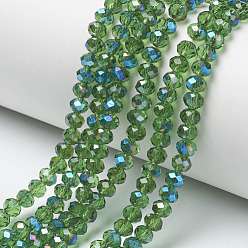 Green Electroplate Glass Beads Strands, Half Plated, Blue Plated, Faceted, Rondelle, Green, 3x2mm, Hole: 0.8mm, about 150~155pcs/strand, 15~16 inch(38~40cm)