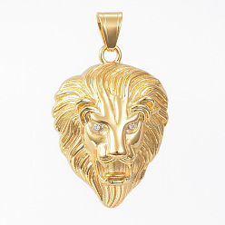 Golden 304 Stainless Steel Pendants, with Rhinestones, Lion, Golden, 45.5x32.5x15mm, Hole: 10x7mm
