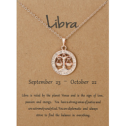 Libra Alloy Constellation Pendant Necklaces, Golden, Libra, 17.13 inch(43.5cm)