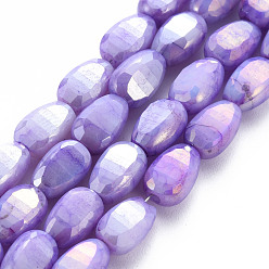 Pourpre Moyen Mèches de perles de verre craquelé peintes au four opaque, facette, de couleur plaquée ab , graines de melon, support violet, 9x6x4.5mm, Trou: 1.2mm, Environ 50 pcs/chapelet, 17.32 pouces (44 cm)