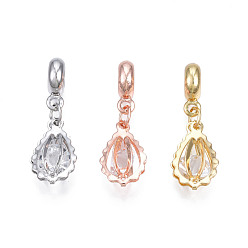Mixed Color Rack Plating Alloy European Dangle Charms, with Resin Crystal Rhinestone, Large Hole Beads, Cadmium Free & Lead Free, Teardrop, Mixed Color, 31mm, Hole: 4.5mm, Teardrop: 18x10.5x7mm