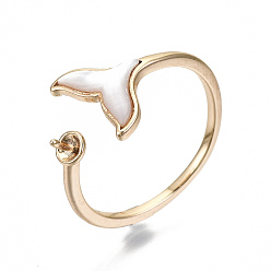 Real 18K Gold Plated Brass Peg Bails Cuff Finger Ring Settings, for Half Drilled Bead, with Shell, Nickel Free, Mermaid Fishtail, Real 18K Gold Plated, US Size 6 3/4(17.1mm), Pin: 0.7mm(for Half Drilled Bead)