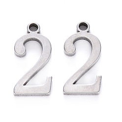 Number 201 Stainless Steel Charms, Number, Laser Cut, Stainless Steel Color, Num.2, 15x7.5x1.5mm, Hole: 1.5mm