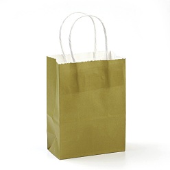 Oliva Bolsas de papel kraft de color puro, bolsas de regalo, bolsas de compra, con asas de hilo de papel, Rectángulo, oliva, 21x15x8 cm